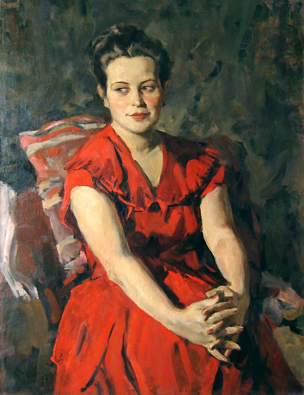 Portrait of Young Women in Red - Lev Russov